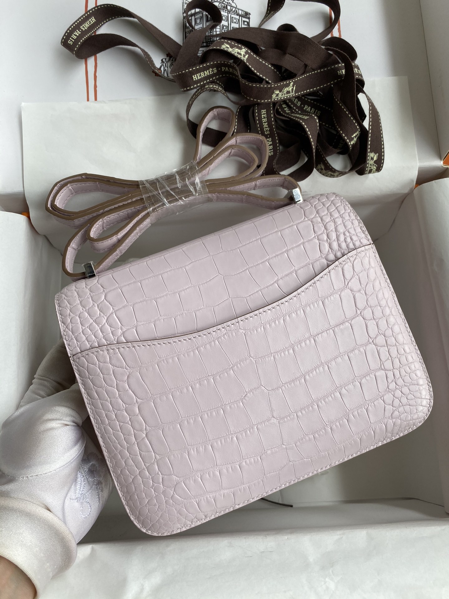 Hermes Constance 18 Mini Handmade Bag In Pink Purple Matte Alligator Crocodile Leather